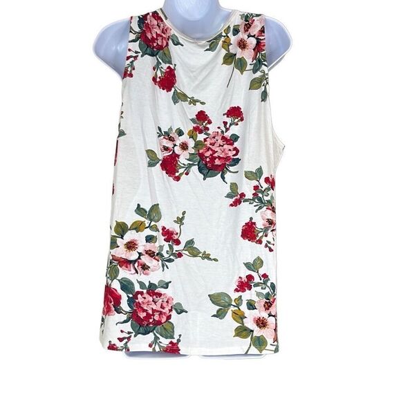 Papermoon Red White Floral Sleeveless Smocked Neck Top 3X Plus Stretch NWOT - Picture 2 of 9